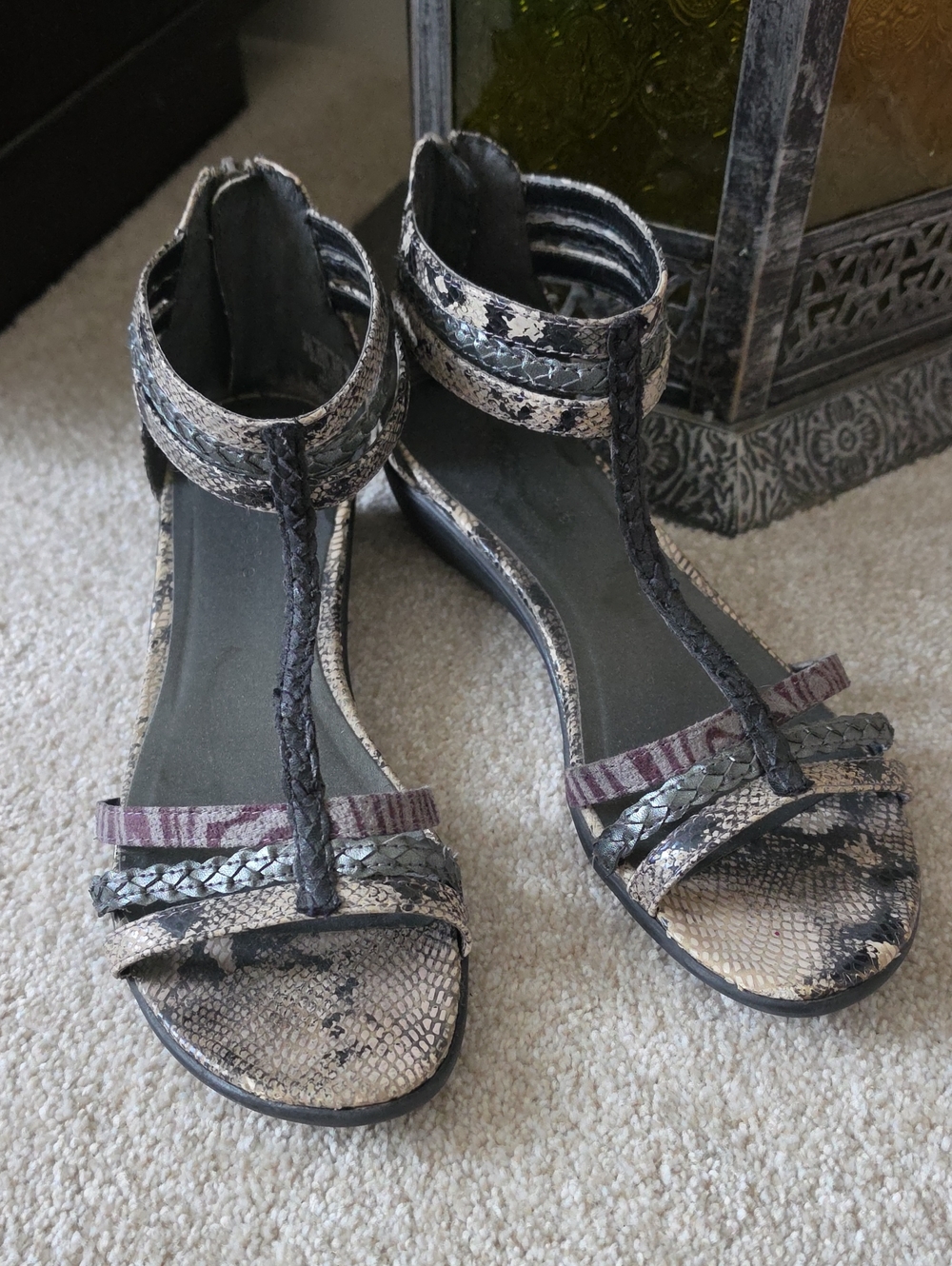 Apostrophe Women's Snake-Print Ankle Strap Sandals in Multi-Tone Size 8.5
